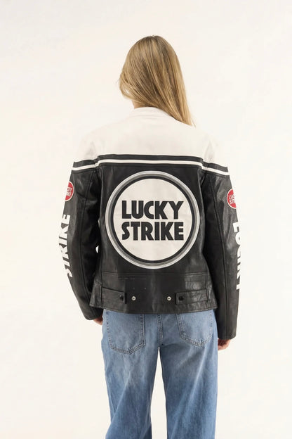 LUCKY STRIKE WHITE LEATHER JACKETH