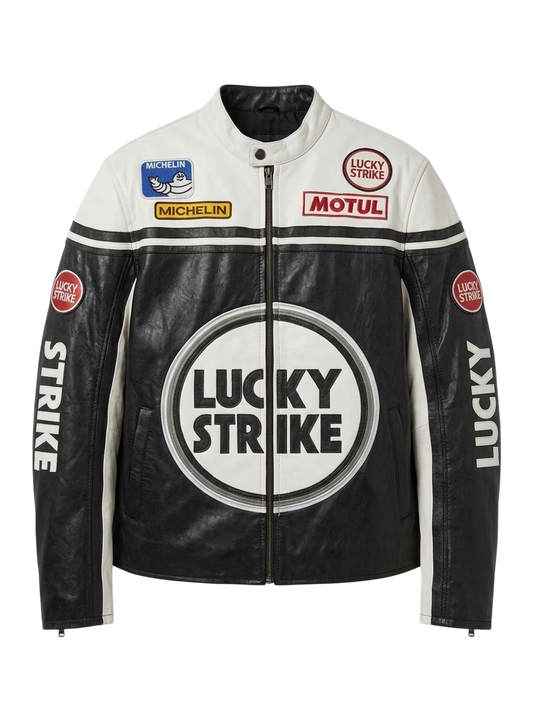 LUCKY STRIKE WHITE LEATHER JACKETH